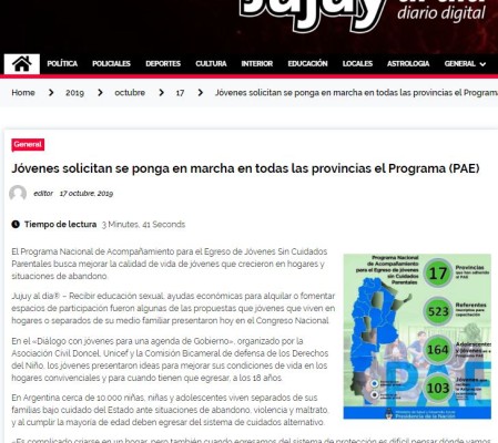Jóvenes solicitan se ponga en marcha en todas las provincias el Programa (PAE) - Diario Digital Jujuy al día