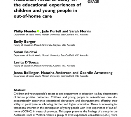 Examinando el papel de las experiencias vividas por consultores en un Estudio de investigación australiano sobre las experiencias educativas de niños y jóvenes en atención fuera del hogar