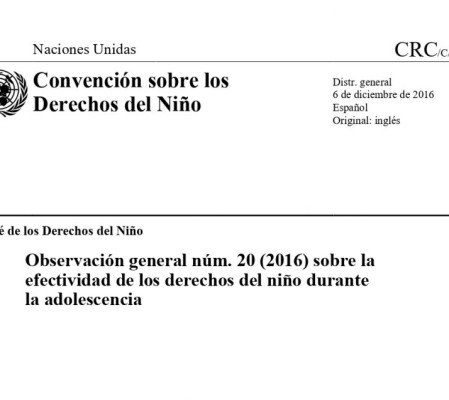 Observación general núm. 20 (2016) sobre la efectividad de los derechos del niño durante la adolescencia