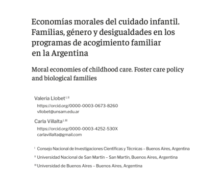Economías morales del cuidado infantil. Familias, género y desigualdades en los programas de acogimiento familiar en la Argentina